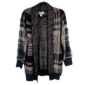 Oliver Anthropologie Sz. Large Open Cardigan Madras Plaid Fuzzy Cozy 90's Y2K